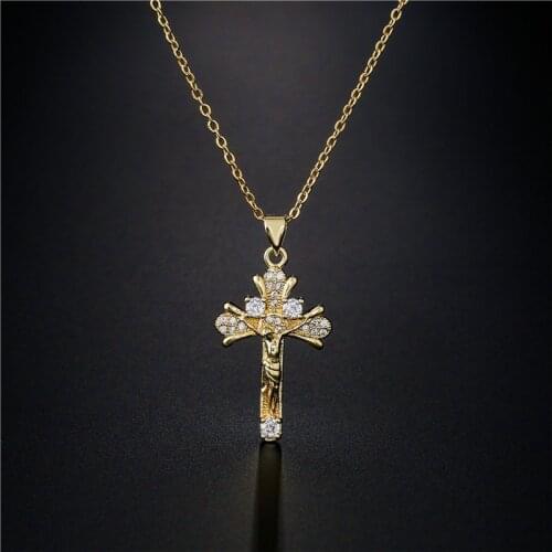 Religious Jesus Cross Necklace for Men Women Gold Crucifix Pendant Necklace Fashion Jewelry Gift 20699