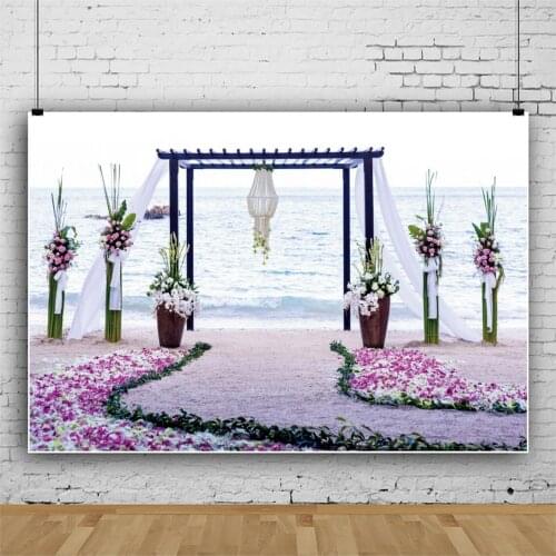 Romantic Wedding Flower Gate By The Sea Backdrops Photos Background Decors for Portrait Photography Props Photocall