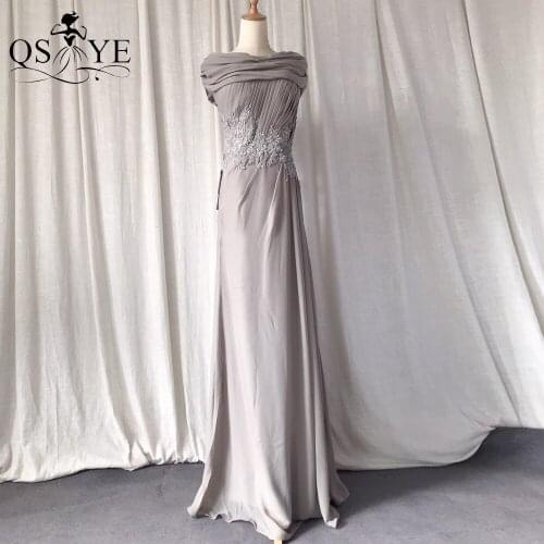 Grey Mother of the Bride Dresses Lace Bead Mother Evening Dress Chiffon Appliques Off Shoulder Prom Dress Ruched Vestido