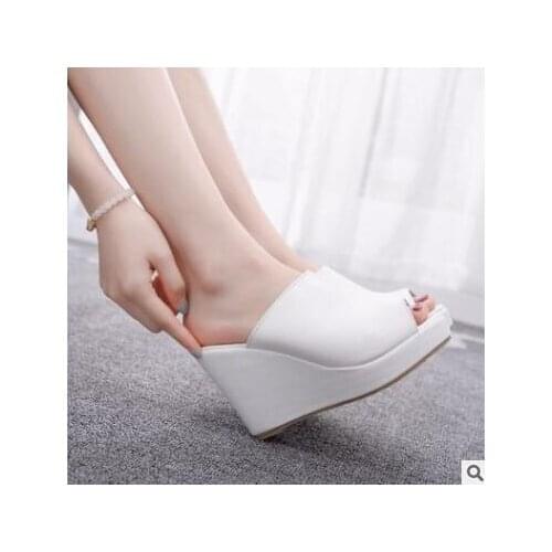 Summer Casual Outdoor Shoes Women Slippers Open Toe High Heels 9.5cm Dress Shoes Pump Slides Woman Shoes Wedges Lazy Beach Shoes