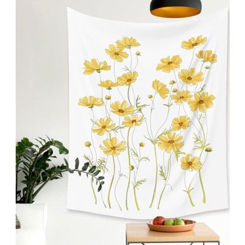 Modern minimalist yellow flowers tapestry aesthetic home wall decoration hanging cloth art wall hanging wall decor bedroom mat