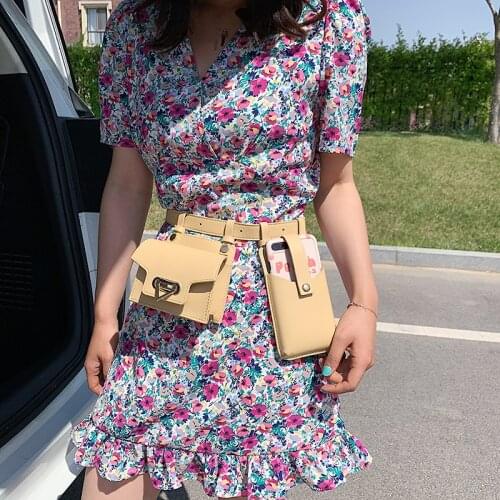 Fashion Womens Tactical Waist Bags High Quality Chest Bag Pu Leather Flap Fanny Pack Simple Lady Commuter 2 Piece Belt Bags