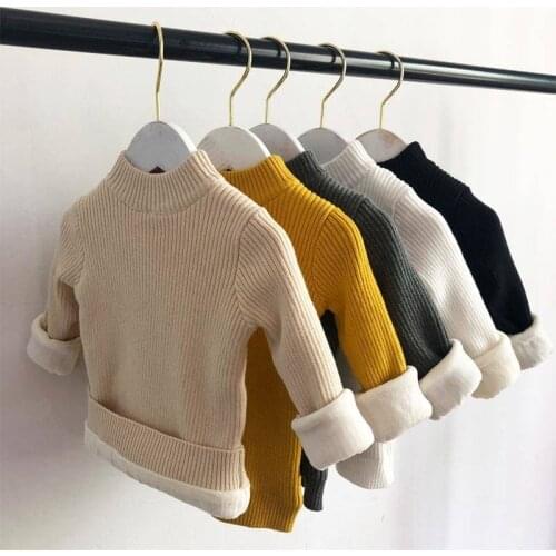 2 3 4 5 6 Y Kids Sweaters Autumn Winter Plus Velvet Knitted Sweater for Boys Girls Clothing Casual Korean Pullover Child Jackets