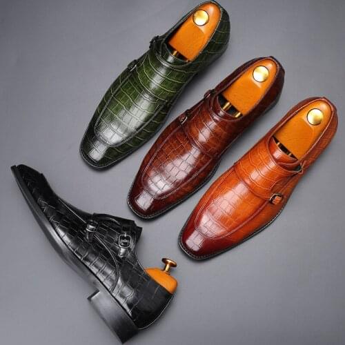 Fashionable business pointy leather shoes crocodile leather shoes buckle casual mens shoes 38-48 Zapatos de hombre