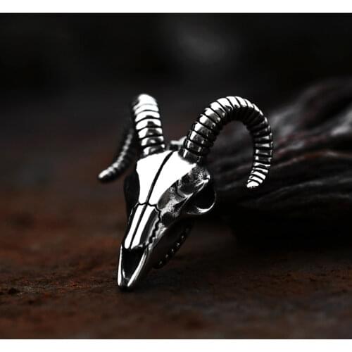 Vintage Sheep Head Pendant Necklace Viking Mens Goat Skull Titanium Steel Pendant Necklace Punk Jewelry Wholesale