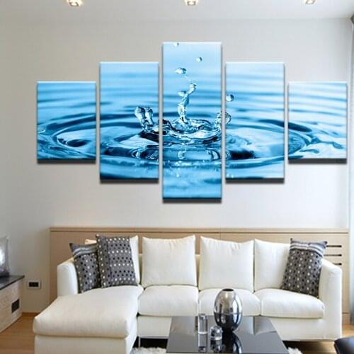 High Quality Abstract Blue Water Drop Oil Painting On Canvas 5 Pcs Sets Wall Art Picture For Living Room Home Decoration Modern