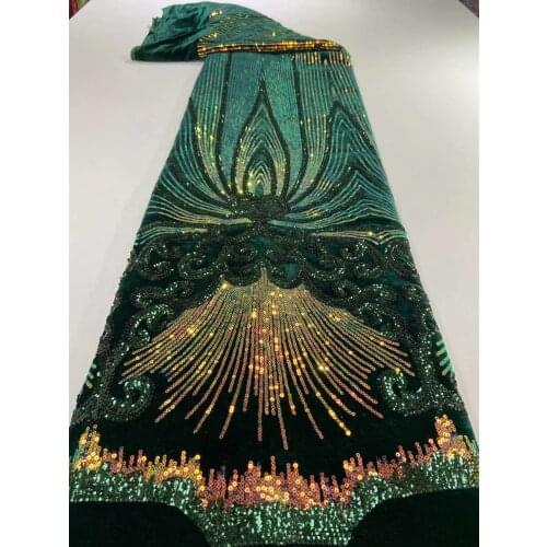 High Quality African Lace Fabric Velvet Stacked Colorful Sequins Tulle Embroidery Sewing Design Party Dress Fashion Skirt 5Yards