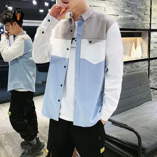 Men Shirt Long Sleeve 100% Cotton Dress Shirt Casual White Fashion Slim Splice Office Business Street Blue Tuxedo Size M-5XL
