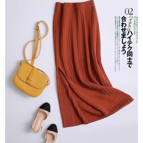 Women Office Skirt Spring autumn Sexy Warm Knitted Black Pencil Skirts Ladies High Waist Elegant Long Skir Party Club Skirt