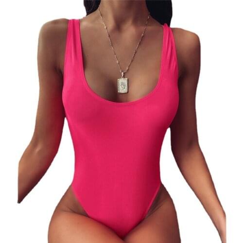 2021 Hot Pink Swimsuit One-Piece Suit Sexy Backless Swimsuit High Cut Girl Swimwear Push Up Monokini Jump Suits For Women