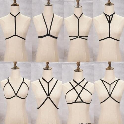 Womens fashion strappy solid color underwear Super sexy harness hollow strap bra explosive style erotic sexy strappy