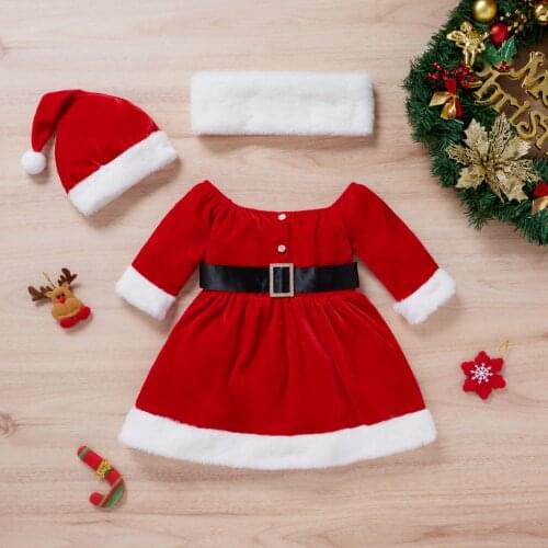 0-4Y Christmas Baby Girls Princess Dress Hat Scarf Long Sleeve Fur A-Line Knee Length Party Dress Outfits Autumn Winter Clothing