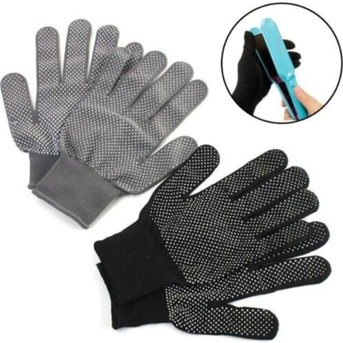 1 Pair Hair Straightener Perm Curling Hairdressing Heat Resistant Finger Glove Black Grey Color