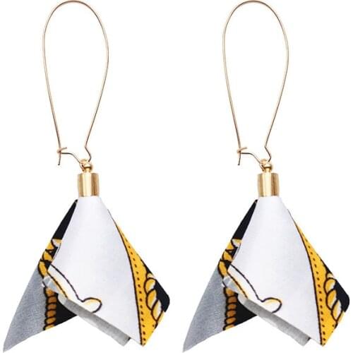 8Seasons Fashion Women Drop Earrings Gold Color Hook Cloth Pendants Colorful Irregular Pattern Romantic Earrings,1 Pair