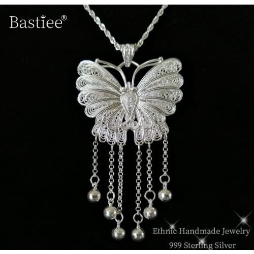 Hollow Out Beads 999 Sterling Silver Pendant Chakra Butterfly Dangle Charms Necklaces Pendants Women Trendy Jewelry Luxury