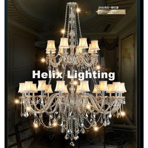Free Shipping 24 Arm Luxury Double Layers Crystal Chandelier Lamp D130cm H170cm E14 Top K9 Champagne Crystal Hotel Hall Lighting