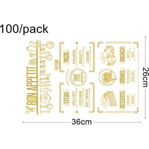 Free Shipping - Party Catering Supplies, Cheese French Fry Wax Take Out Bakery Text Print Kraft Paper Food Wrap, 100/Pack