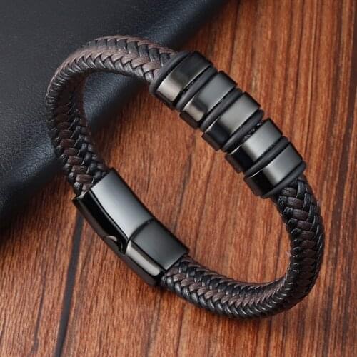 Simple New Style Combination Small Accessories Stainless Steel Mens Leather Bracelet Male Jewelry Surprise Gift