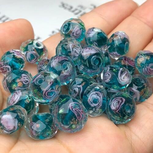 12mm Peacock Blue Murano Transparent Faceted Rondelle Flower Lampwork Crystal Glass Beads For Bracelet Making Diy Accessories