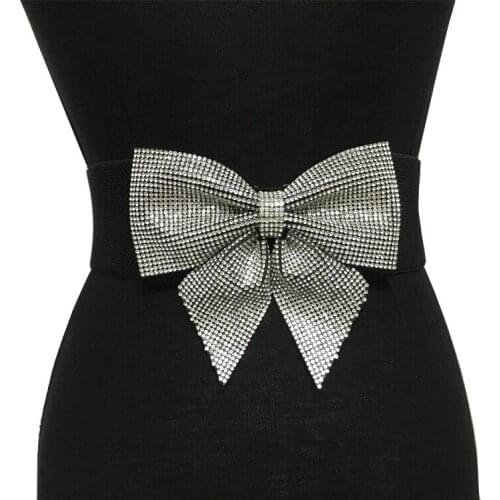Elastic Wide Belts Ladies Rhinestone Bowknot Korean Style Bride Dresses Accessories High Quality Decoration Handmade Waist Belts