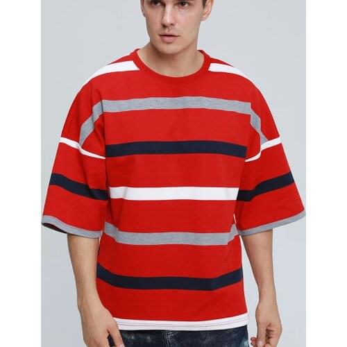 Casual Large Size Short-Sleeved Striped T-Shirt MenS 2020 Autumn New Fashion O-Neck Loose Comfortable Fitness Streetwear