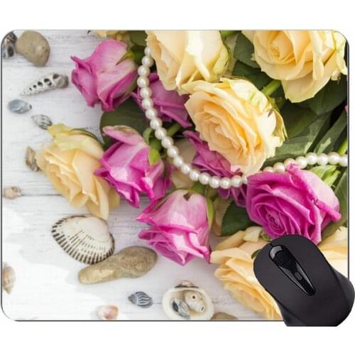 Gaming Mouse Mat,Rose flower shell -Stitched Edges