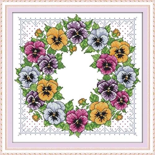 Joy Sunday Pansy Wreath Chinese Cross Stitch Kits Ecological Cotton Stamped Printed 14 11CT DIY Gift Wedding Decoration For Home