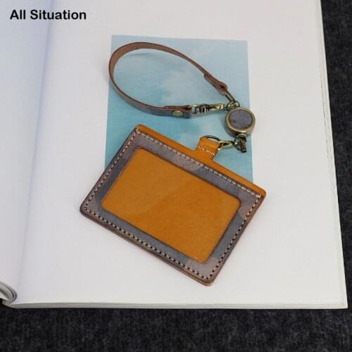 Luxury ID Badge Holder For Work Office Genuine Leather Camouflage Color Tag Credit Card Purse Student Identity Bus Card Pull Bag