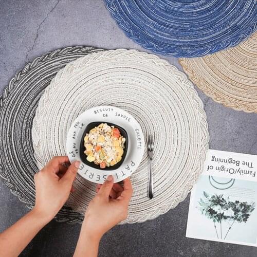 Nordic Style Placemat 38cm Ramie Cotton Yarn Insulation Pad Dining Table Mat Bowl Pad Coaster Cloth Pad Anti-Slip Placemat