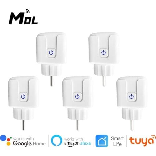MOL 5PCS 16A Tuya Wifi EU Smart Plug with Power Monitor Smart Home Wireless Socket Outlet Works with Alexa Google Home