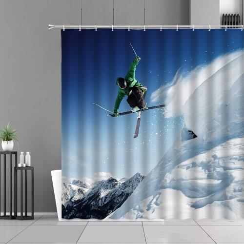 Skiing In The Snow In Winter Man Shower Curtain Curtain For Baths Polyester Bathtub Screen Home Decor With Hook Bath Curtains