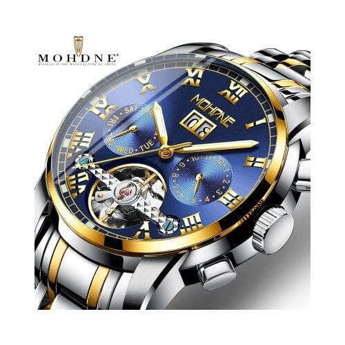 MOHDNE Mens Mechanical Watches Automatic Skeleton Tourbillon Wristwatch 2020 Fashion Luxury Luminous Business Man Mekanik Saat