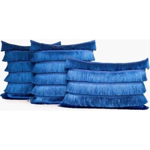 Sax Blue Tasseled Cushion Cover Set