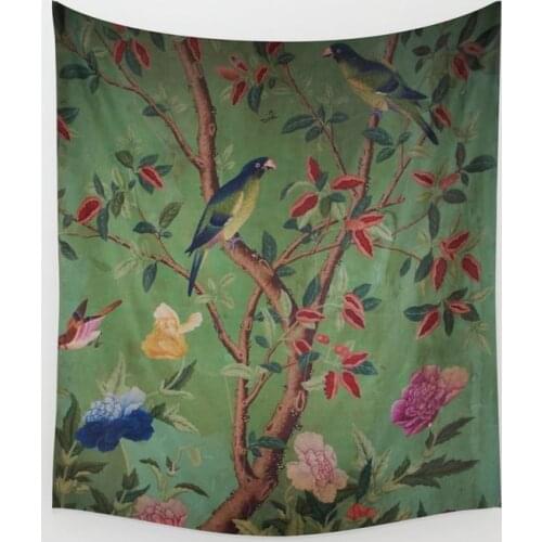 Green Dream Chinoiserie Wall Tapestry Cover Beach Towel Throw Blanket Picnic Yoga Mat Home Decoration