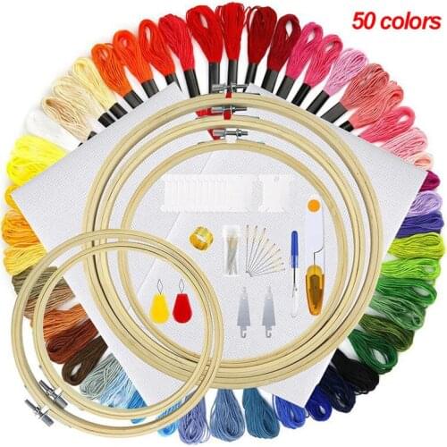 50 Colors Cross Stitch Thread Hoop Kit Embroidery Floss Bobbins Embroidery Dmc Thread Floss Skein Kit DIY Sewing Tool