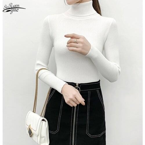 New Autumn and Winter Warm All-match Sweater Long-sleeved T-shirt Womens Slim Slim High Neck Bottoming Sweater 16909