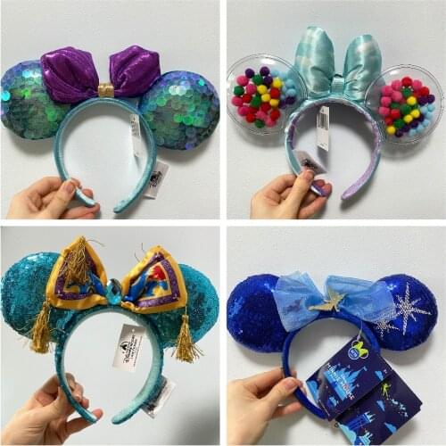 New Disney Headband UP Air Cushion Mickey Ear Disneyland Cartoon Minnie Hairband GRAPE SODA Badge Plush Headwear Decoration Gift