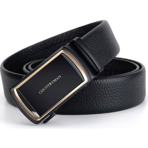 Luxury Top Quality Mens Full Grain Genuine Leather Ratchet Waist Belt Strap Dress Belt With Automatic Buckle forMan