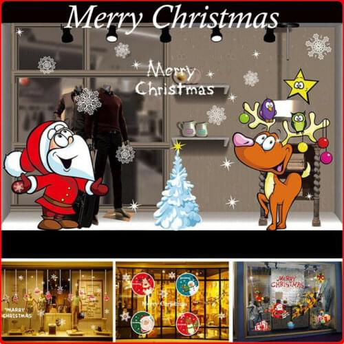 Merry Christmas Window Wall Sticker Decals Snowflake Santa Claus Home Xmas Decor
