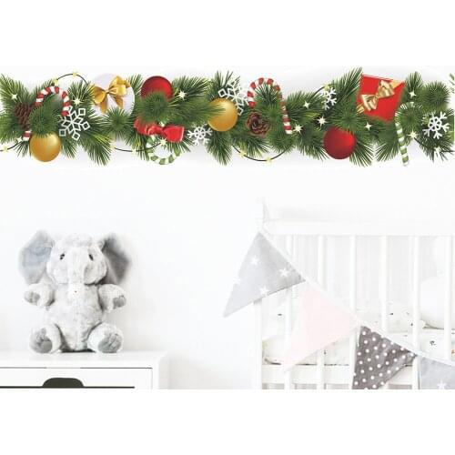 Christmas Pine Branch Waist Line Wall stickers Living room Skirting decoration New Year wallpaper Home Decor Baseboard sticker