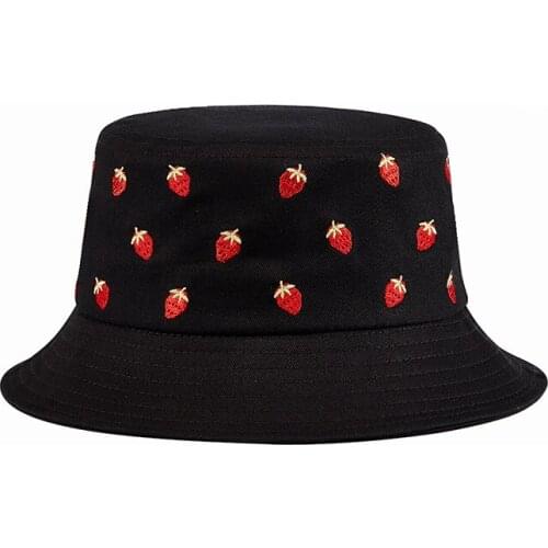 Bucket Hat Strawberry Black Men Summer Beach Sun Protection Women Wide Brim Outdoor Hiphop Holiday Accessory For Teenagers