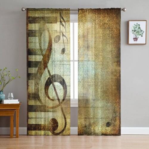 Musical Symbol Piano Modern Curtains For Living Room Transparent Tulle Curtains Window Sheer For The Bedroom Accessories Decor