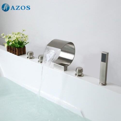 Bathtub Shower Faucets Nickel Brush Bathroom Suana 5pc Sets Showerhead,Diverter,Two Handles,Shower Hose,Waterfall Spout YGWJ074