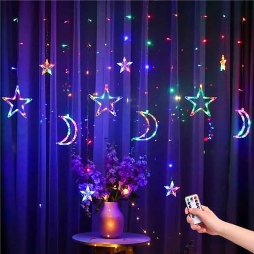 LED icicle Star Moon Lamp Fairy Curtain String Lights Christmas Garland Outdoor For Bar Home Wedding Party Garden Window Decor