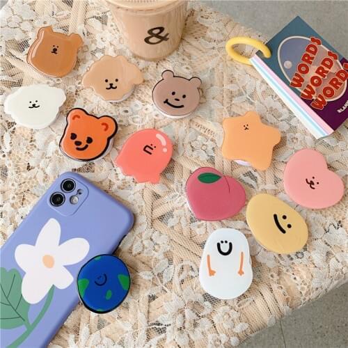 3D Lazy Universal mobile phone bracket Korea ins Cute Fold Phone Expanding Stand Finger Holder cartoon bear phone holder Stand