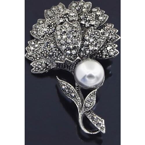 Utei Vintage Black Rhinestone Flower Brooch Ladies Big Alloy Brooch Fashion Jewelry Accessories Pin Scarf Broach