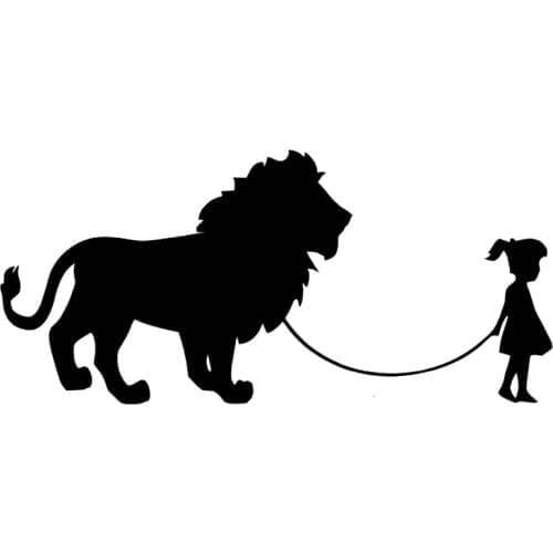 18X8.5CM Girl Walking A Lion Vinyl Car Stickers Decals Black Silver Accessories S6-2065