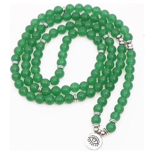 Green 108 beads 8mm elastic adjustable Lotus life tree Buddha OM eye Chakra Reiki agate Onyx Yoga Bracelet necklace crfg2