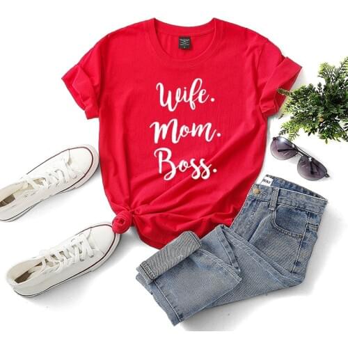 Wife Mom Boss Letter Print T Shirt Women Short Sleeve O Neck Loose Tshirt 2020 Summer Fashion Women Tee Shirt Tops