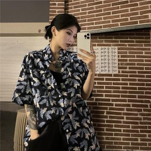 Short-sleeved shirt womens summer 2021 new trend floral loose casual niche all-match blouse shirt clothes top punk cotton park